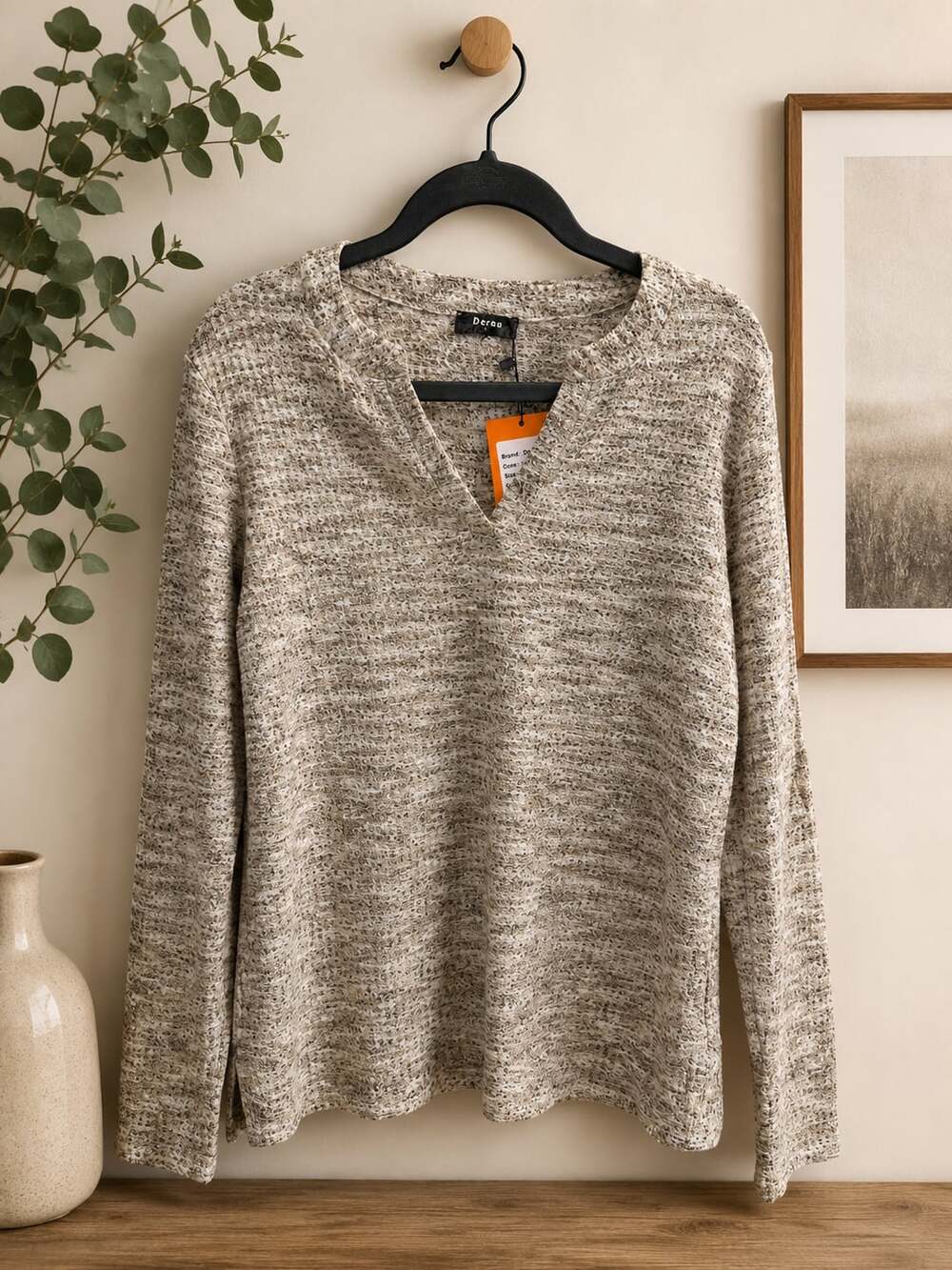 NWT DERAX Apricot V-Neck Knit Sweater Top Sz  L